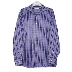 Michael Kors Purple & White Plaid Button Down Shirt Men's 16.5  34/35
